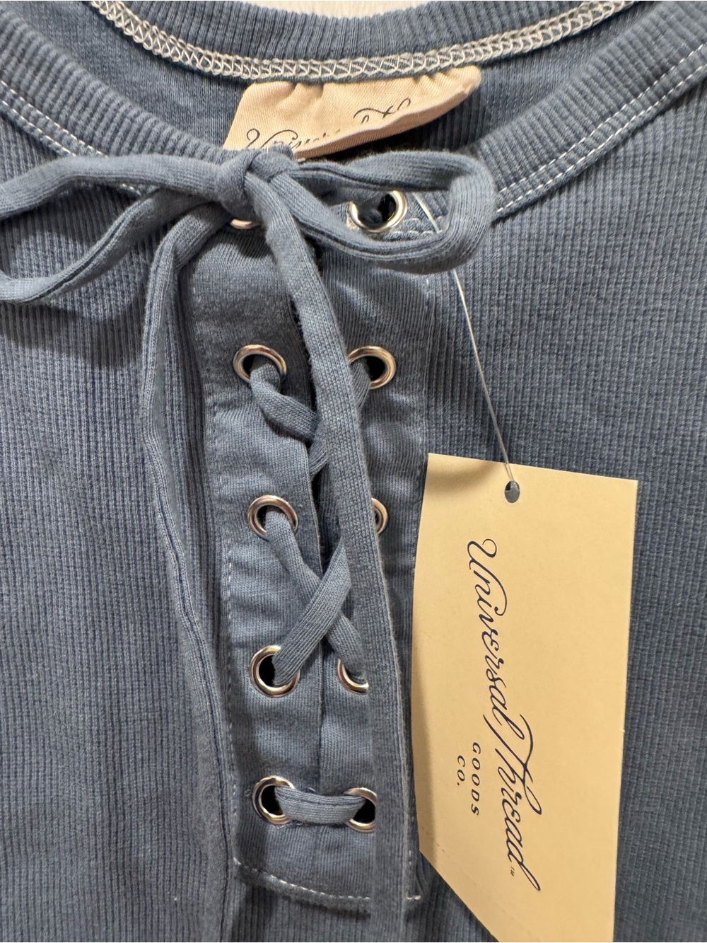Universal Thread Blue Lace-Up Ribbed Tank - Picture 3 of 4